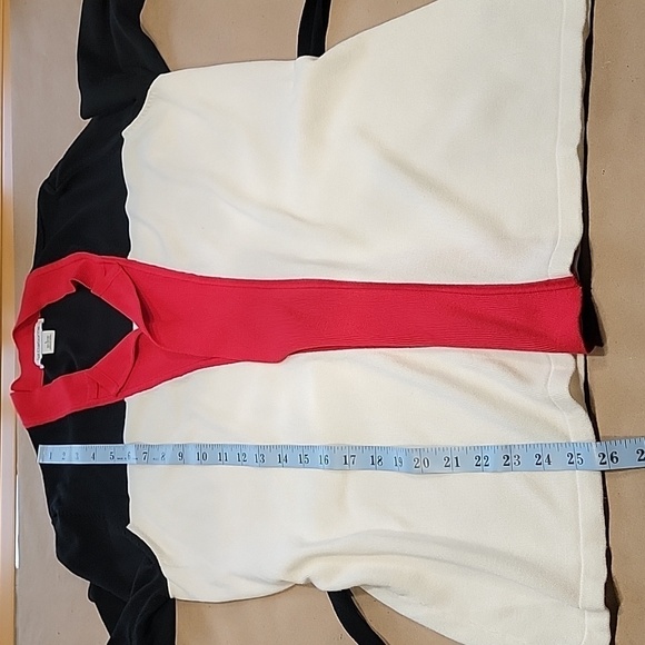 Liz Claiborn Red/Black/Crème Open Cardigan Sweater with Tie Waist size L - Picture 9 of 11